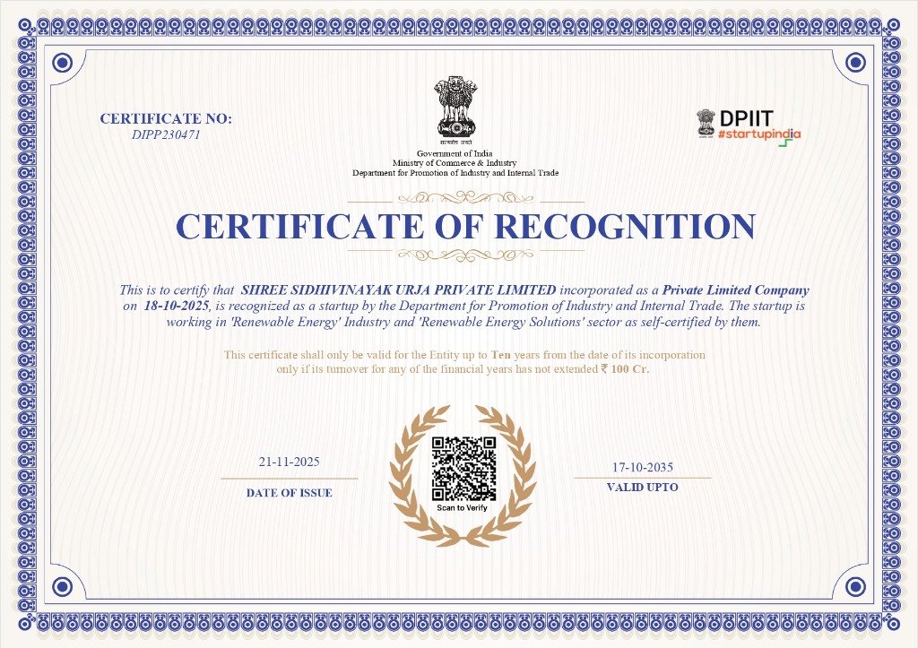 DPIIT Certificate of Recognition